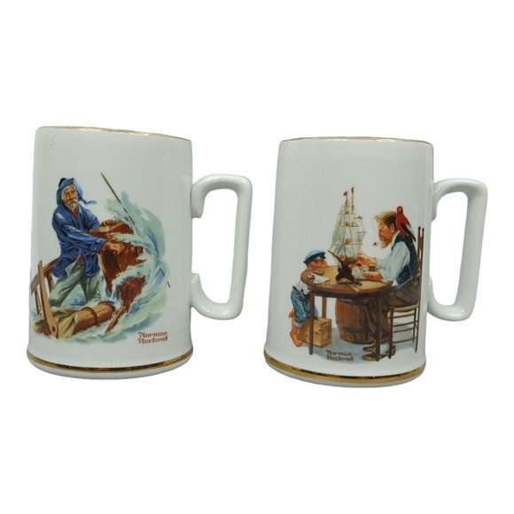 Vintage Norman Rockwell Coffee Cup 12 Oz Mugs Braving The Storm For a Good Boy - Picture 1 of 12